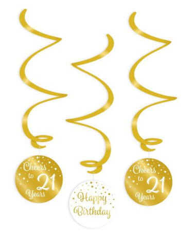 21 jaar gold/white swirl hangdeco, 3x