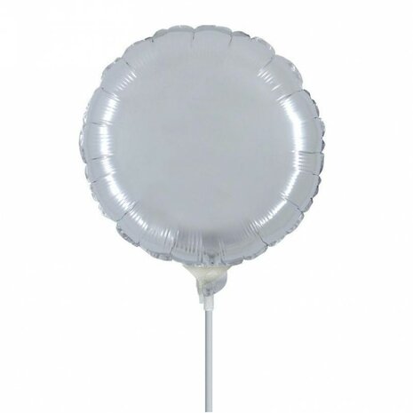 Zilver rond mini folieballon, 23 cm