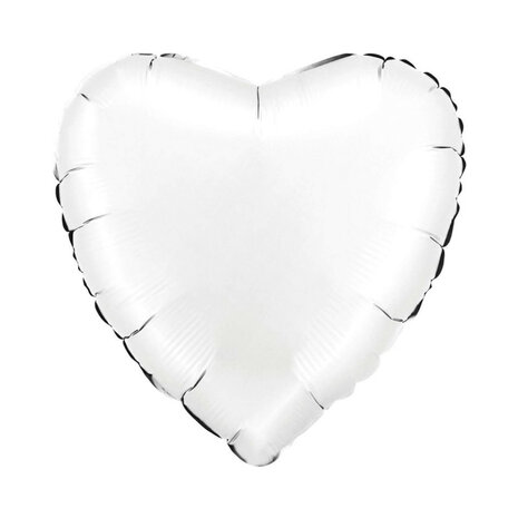 Wit Satin hart folieballon, 45 cm