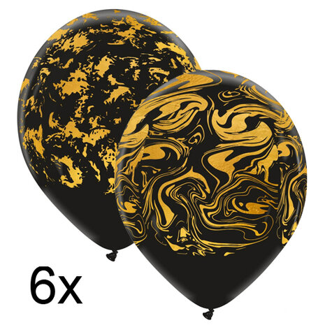 Zwart-goud marble ballonnen mix, 30 cm