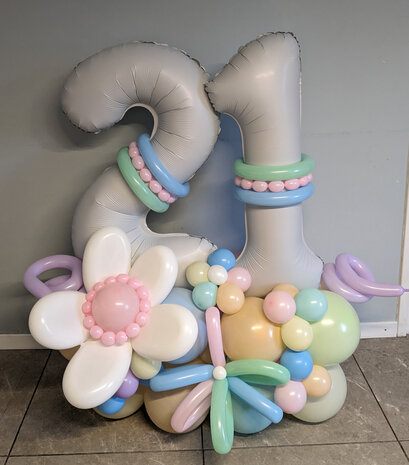 cijfer bouquet 21 jaar pastel