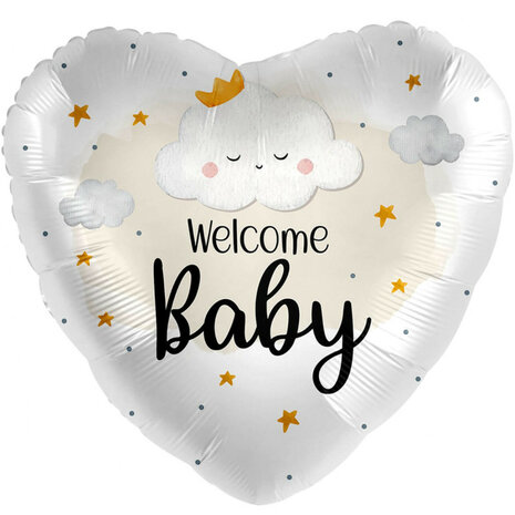 Welcome Baby folieballon hart, 43 cm