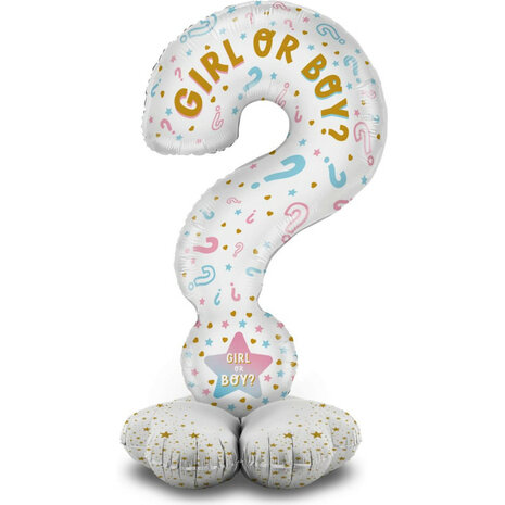 Boy or Girl vraagteken mega folieballon staand, 119 cm