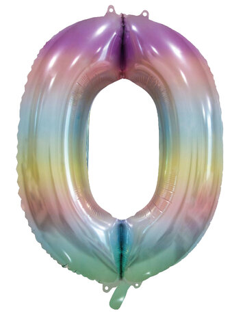 folieballon cijfer 0, pastel rainbow, 86 cm / 34 inch