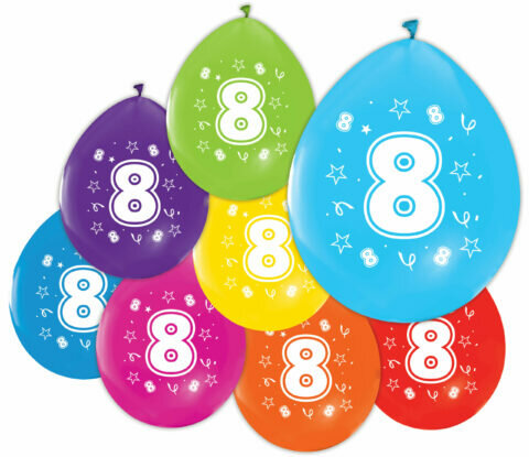 Ballonnen 8 jaar, 8 stuks assorti