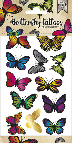 Vlinders metallic tattoos, 12 stuks