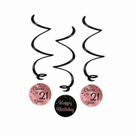 21 jaar rose-black swirl hangdeco, 3x