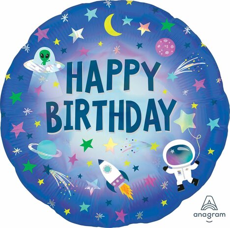 Outer Space Happy Birthday folieballon, 18 inch