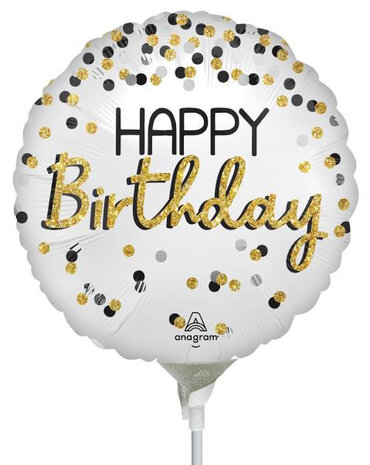 Happy Birthday zilver-goud folieballon, 23 cm