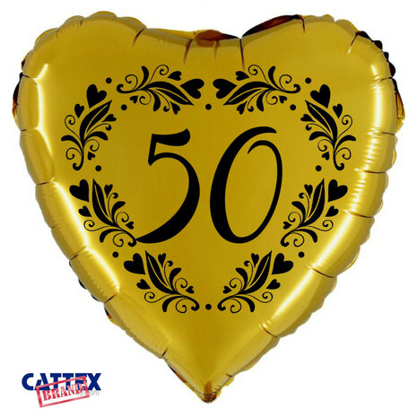 50 goud folieballon hartvorm, 45 cm