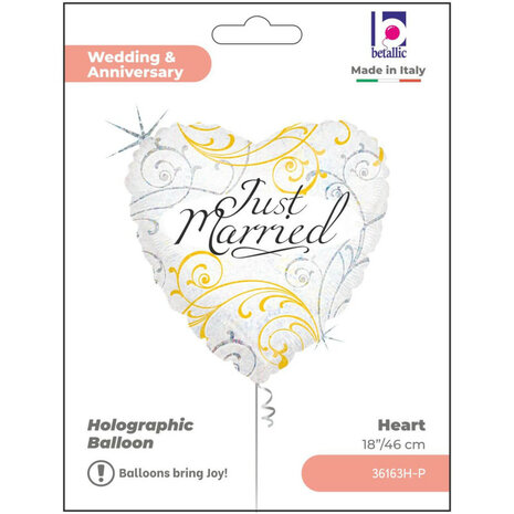 Just Married folieballon, hart, 45 cm
