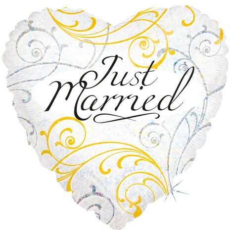 Just Married folieballon, hart, 45 cm