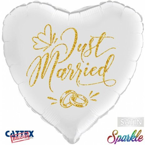 Just Married Sparkle folieballon hart, 45 cm