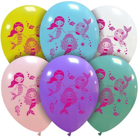Mermaids ballonnen mix, 6 stuks, 30 cm