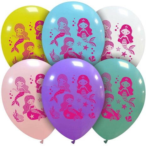 Mermaids ballonnen mix, 6 stuks, 30 cm