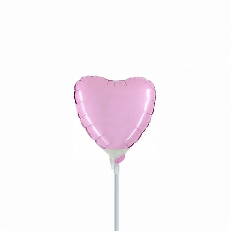Lichtroze hartje mini folieballon, 23 cm