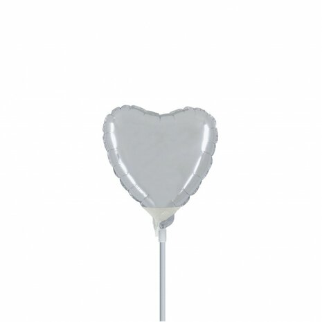 Zilver hartje mini folieballon, 23 cm