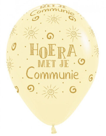 Hoera met je Communie ballonnen pastel yellow, 5 stuks
