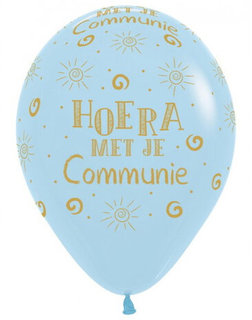 Hoera met je Communie ballonnen pastel blue, 5 stuks