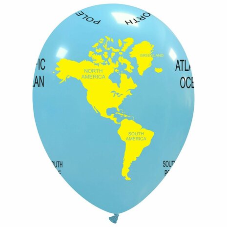 Wereldbol ballonnen latex, 30 cm, per stuk