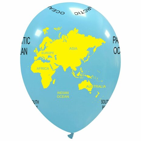 Wereldbol ballonnen latex, 30 cm, per stuk