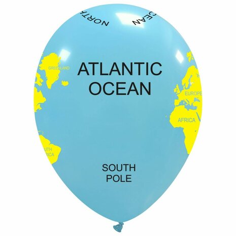 Wereldbol ballonnen latex, 30 cm, per stuk