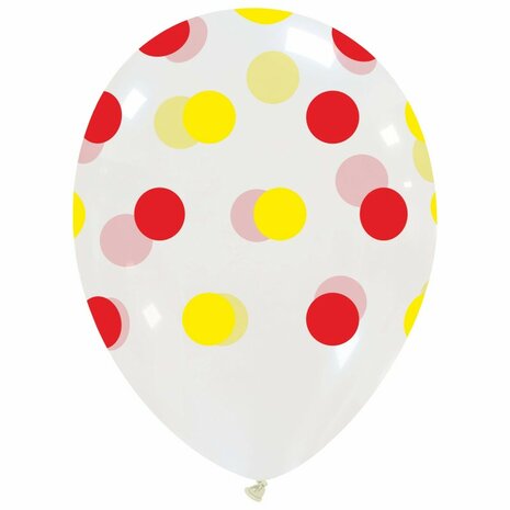 Rood-geel polka dots ballonnen, 6x, 30 cm