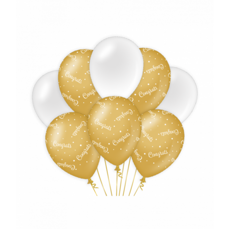 Congrats gold-white ballonnen, 8x