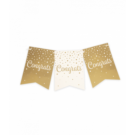 Happy Birthday gold/white vlaggenlijn / banner, 6 m