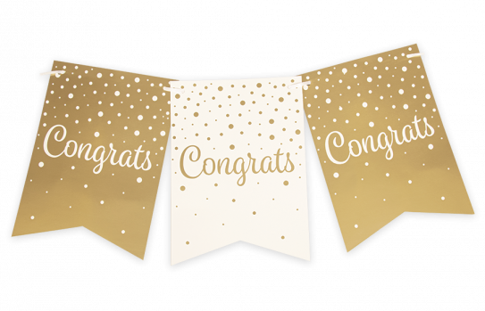 Congrats gold/white vlaggenlijn / banner, 6 m