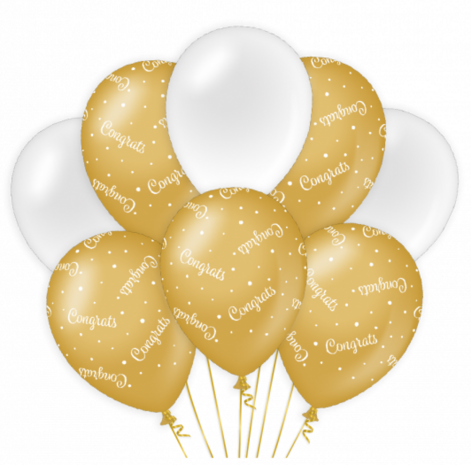 Congrats gold-white ballonnen, 8x