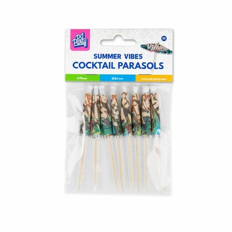 Summer Vibes cocktail parasols, 8 st