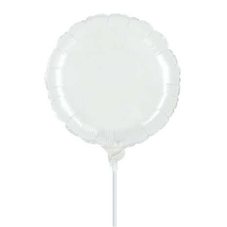 Wit rond mini folieballon, 23 cm