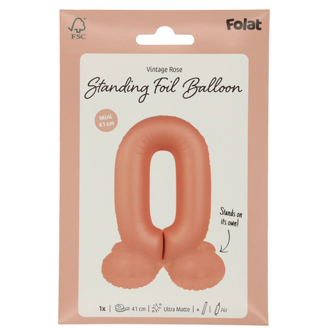 foliecijfer 0 staand, vintage rose, 41 cm