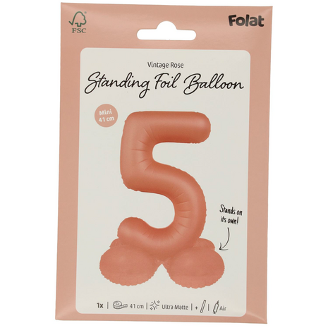 foliecijfer 5 staand, vintage rose, 41 cm