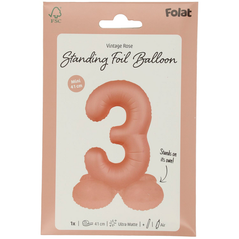foliecijfer 3 staand, vintage rose, 41 cm
