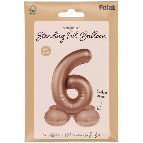 foliecijfer 6 staand, starlight gold, 41 cm