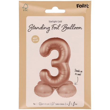 foliecijfer 3 staand, starlight gold, 41 cm