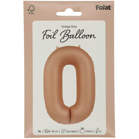 folie cijfer 0 vintage rose,  86cm