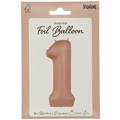 folie cijfer 1 vintage rose,  86cm
