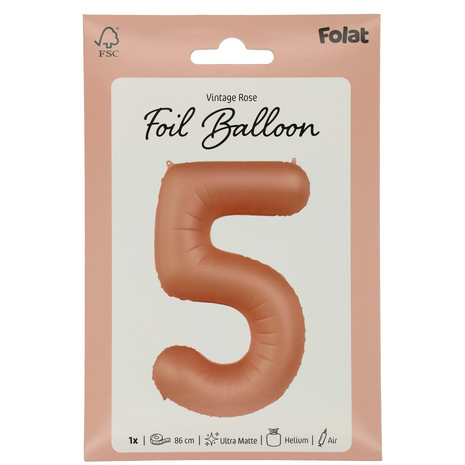 folie cijfer 5 vintage rose,  86cm