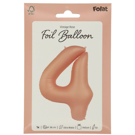 folie cijfer 4 vintage rose,  86cm