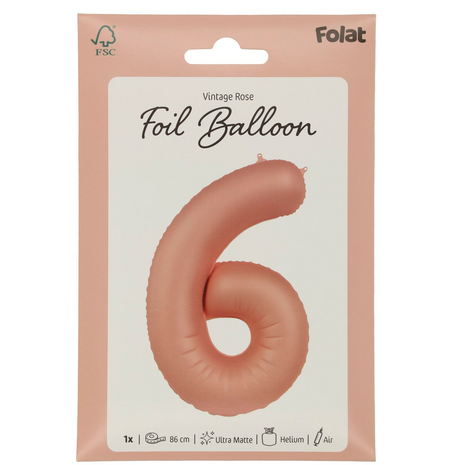 folie cijfer 6 vintage rose,  86cm