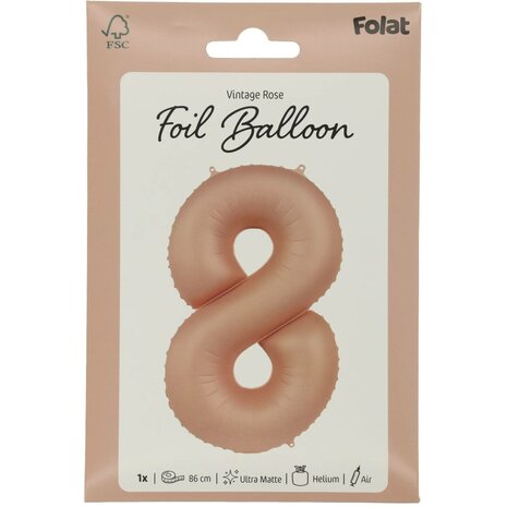 folie cijfer 8 vintage rose,  86cm
