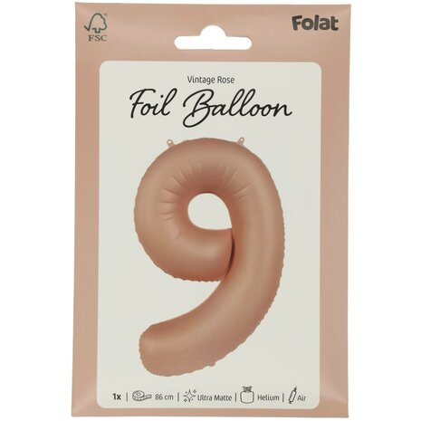 folie cijfer 9 vintage rose,  86cm