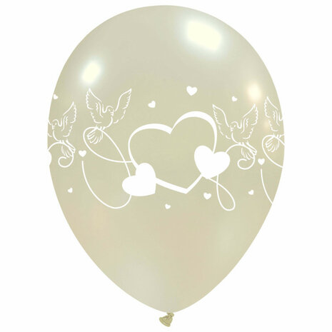 Hearts and Doves ballonnen, pearl, 12 inch
