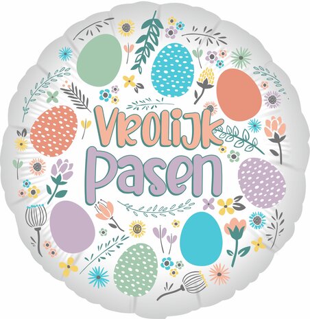Vrolijk Pasen easter eggs folieballon, 18 inch