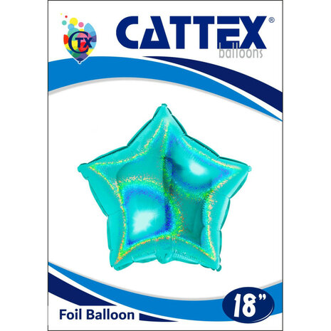 Turquoise / tiffany glitter folieballon ster, 45 cm