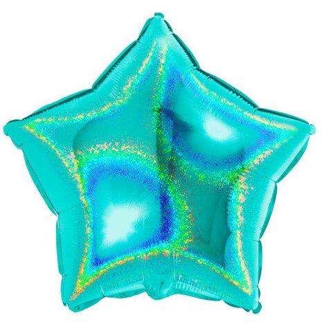 Turquoise / tiffany glitter folieballon ster, 45 cm