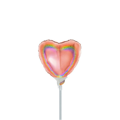 Rose gold glitter hartje mini folieballon, 10 cm